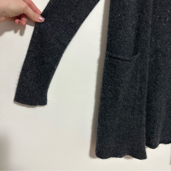 ATM Cashmere Open Front Cardigan Sweater in Grey Donegal - Picture 5 of 7